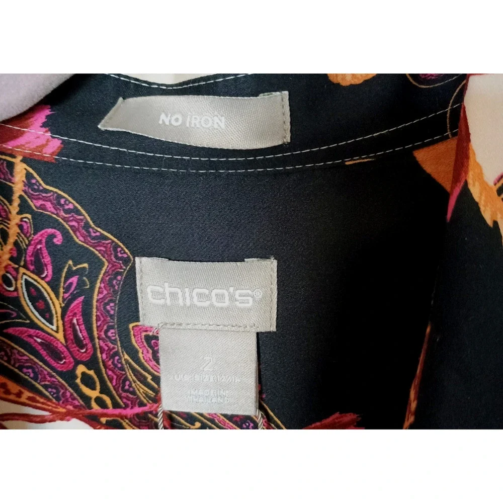 Chico's No Iron Cotton Rope Medallion Long Sleeve Button-Up Blouse Top 2; 12/14 - Picture 2 of 6